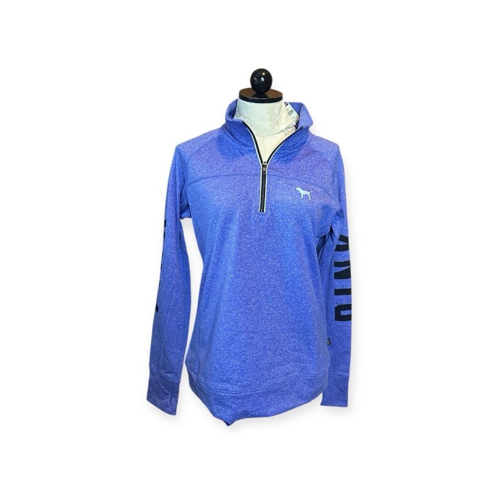 Victoria Secret Pink Ultimate Jacket Stretch 1/4‎ Zip Heathered Blue NWT L Thumb